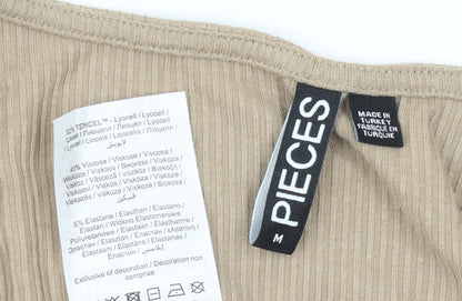 Womens UK Size M Pieces Beige Basic T-Shirt
