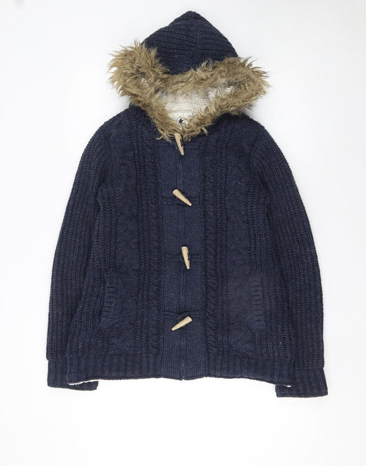 SoulCal & Co Women's Navy Fur Trim Hooded Cardigan Size 12