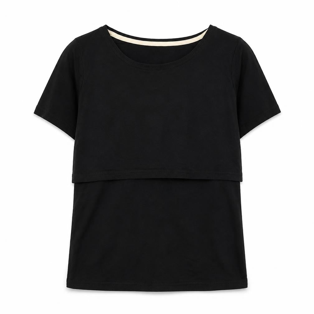 SMALLSHOW Women Black M Basic Short Sleeve Cotton T-Shirt