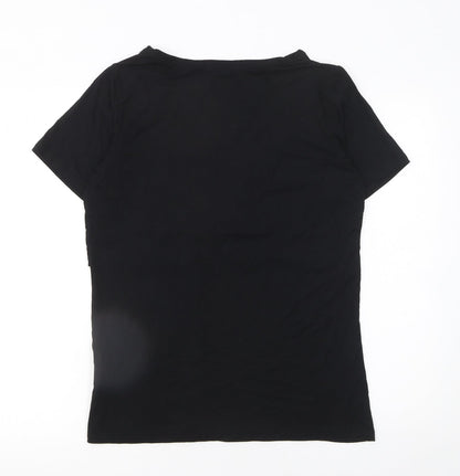 SMALLSHOW Women Black M Basic Short Sleeve Cotton T-Shirt