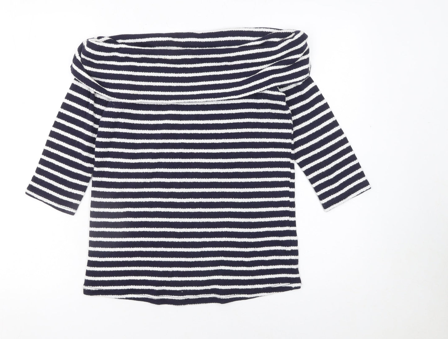 Next Womens Blue Striped Off Shoulder Cotton Top Size 6