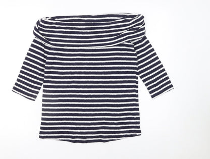 Next Womens Blue Striped Off Shoulder Cotton Top Size 6