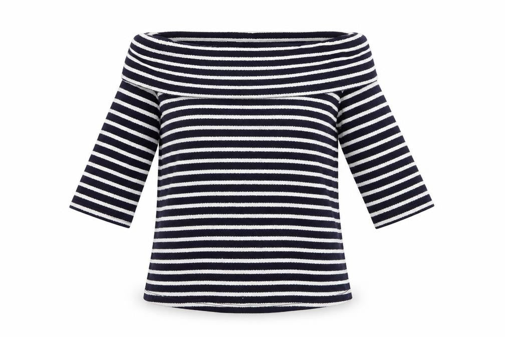 Next Womens Blue Striped Off Shoulder Cotton Top Size 6