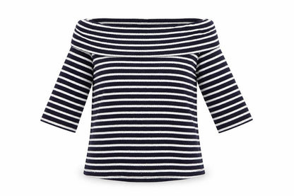 Next Womens Blue Striped Off Shoulder Cotton Top Size 6
