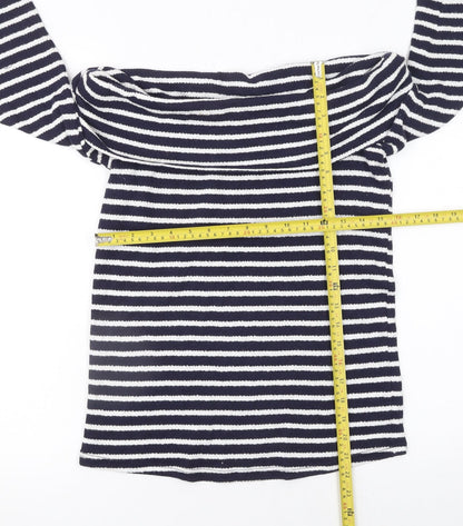 Next Womens Blue Striped Off Shoulder Cotton Top Size 6
