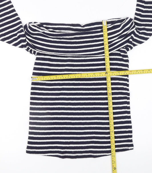 Next Womens Blue Striped Off Shoulder Cotton Top Size 6