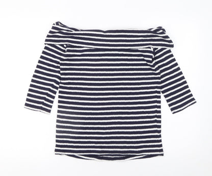 Next Womens Blue Striped Off Shoulder Cotton Top Size 6