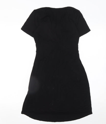 Boohoo Women Black Size 8 Wrap Dress Short Sleeve V-Neck