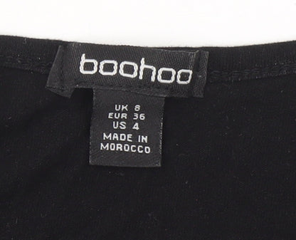 Boohoo Women Black Size 8 Wrap Dress Short Sleeve V-Neck