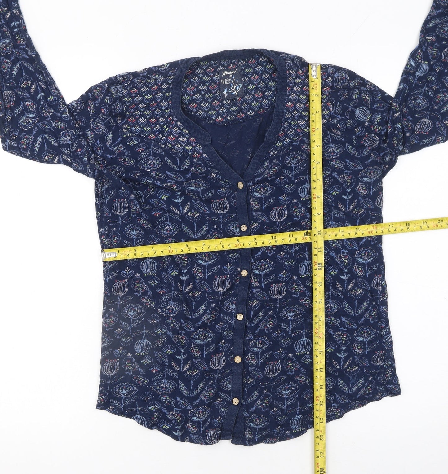 Womens UK Size 10 Mantaray Blue Tunic Button-Up