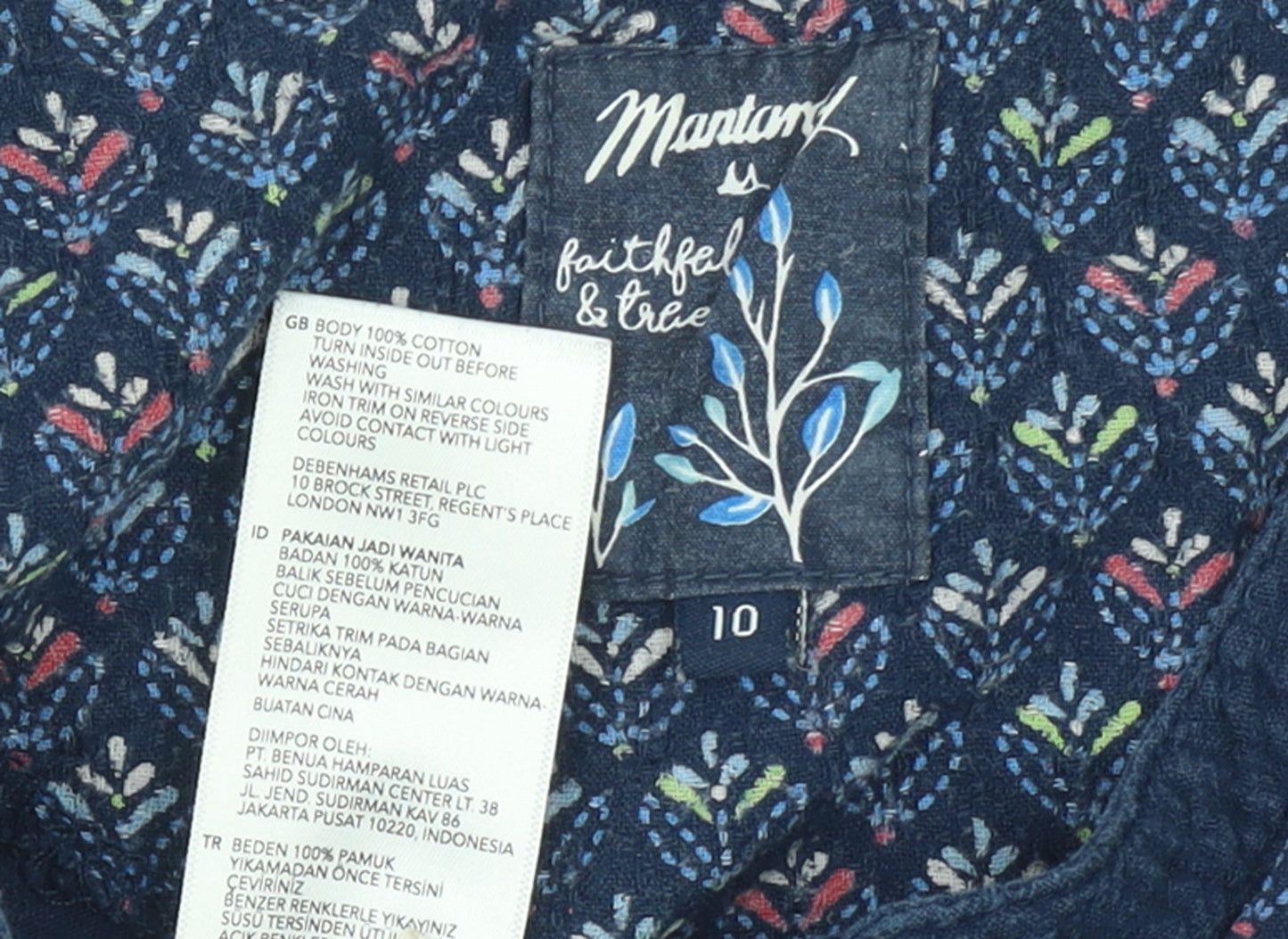 Womens UK Size 10 Mantaray Blue Tunic Button-Up