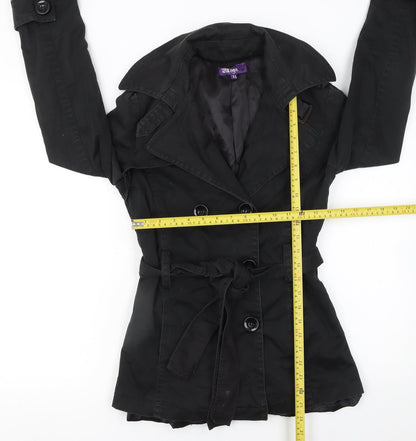 Yoga Women's Black L Trench Coat Belted Cotton Blend Classic Style