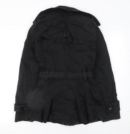 Yoga Women's Black L Trench Coat Belted Cotton Blend Classic Style