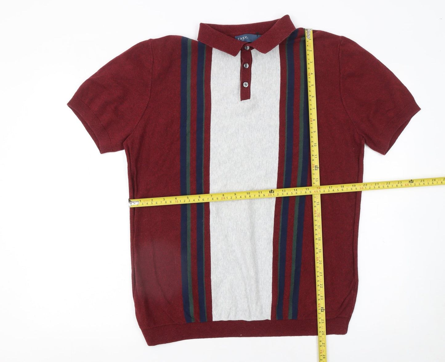 Matalan Men's Red Striped Knit Polo Shirt Size L Cotton Blend