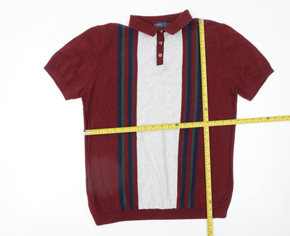 Matalan Men's Red Striped Knit Polo Shirt Size L Cotton Blend