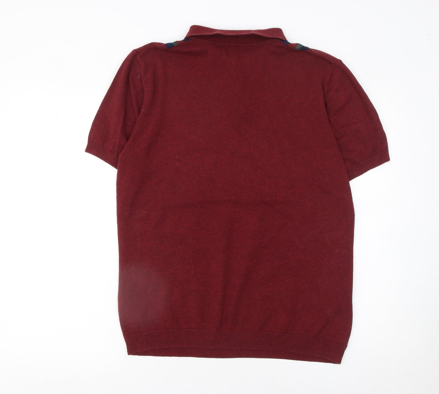 Matalan Men's Red Striped Knit Polo Shirt Size L Cotton Blend
