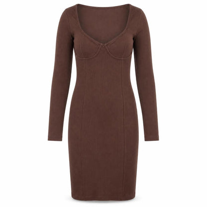 Brave Soul Women's Brown Long Sleeve Bodycon Jersey Dress XS