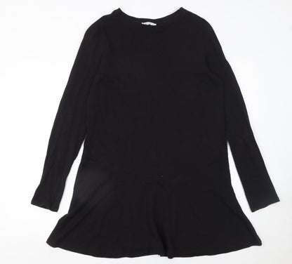 Zara Women Black Long Sleeve Cotton Shift Dress Size 12