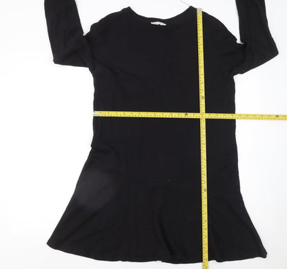 Zara Women Black Long Sleeve Cotton Shift Dress Size 12