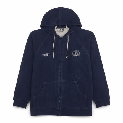 Front view of Puma Men's Blue 2XL Full Zip Hoodie Sports Cotton Sweatshirt