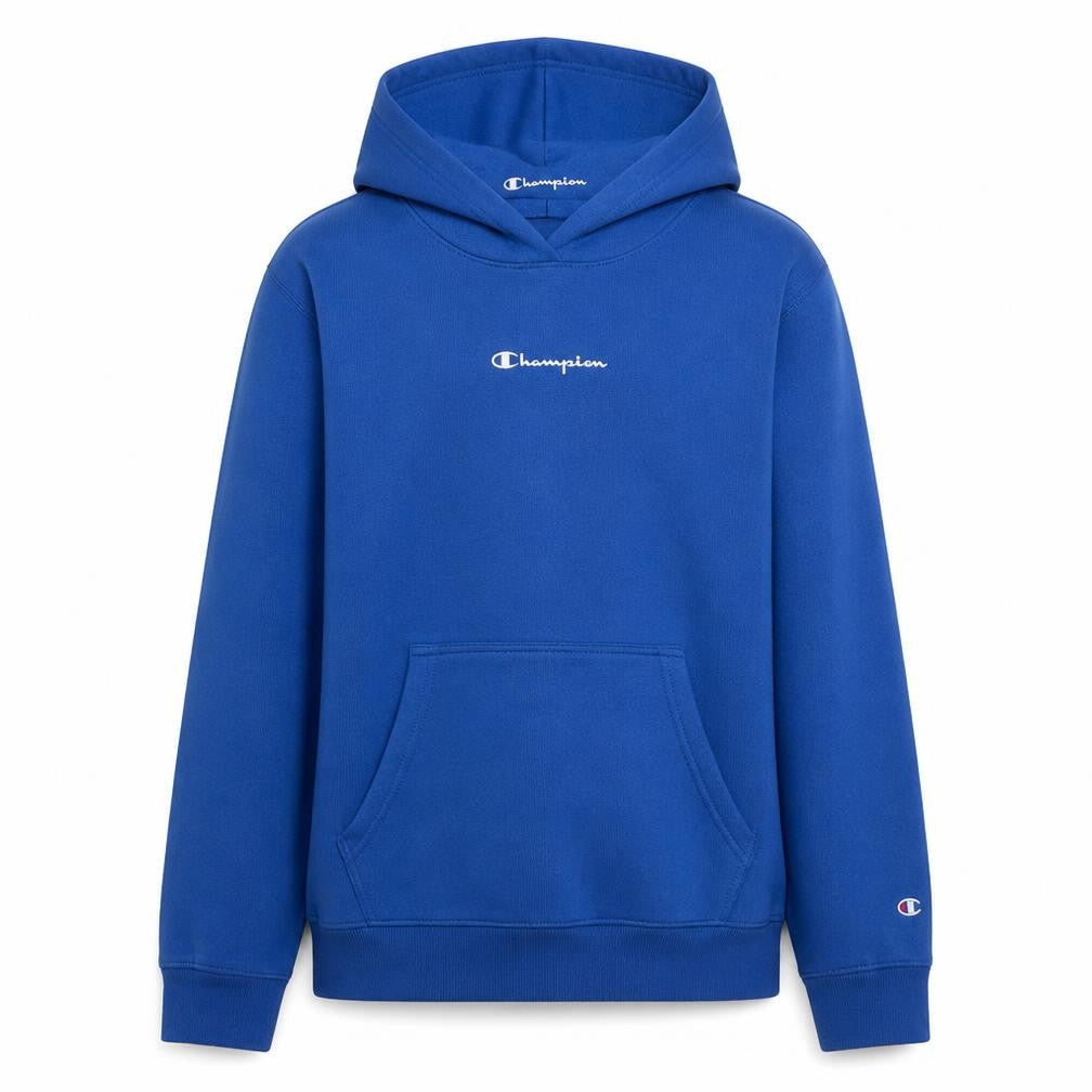 Front view of Champion boys’ blue pullover hoodie 15-16 years classic fleece sweatshirt