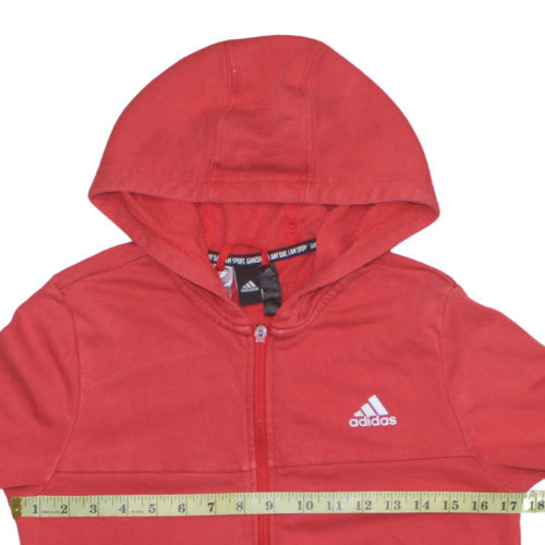 Adidas Boys Red Full Zip Hoodie 14 Years Logo Sportswear Fleece Top