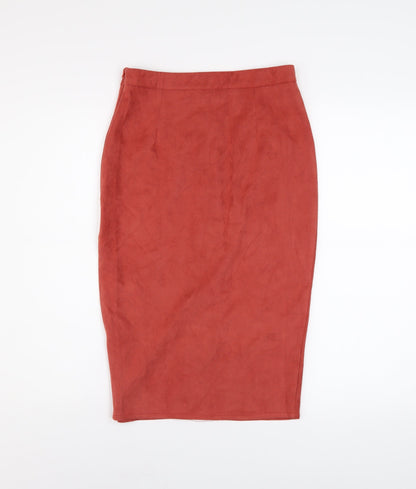Motel Women’s Red Suede Midi Pencil Skirt UK 8 Button Front