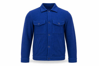 Zara Men Blue Cotton Tweed Bomber Jacket Size S Button-Up