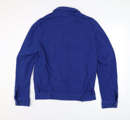 Zara Men Blue Cotton Tweed Bomber Jacket Size S Button-Up