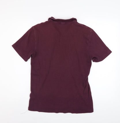 Reiss Men's Purple Short Sleeve Collared Knit Cotton Top M