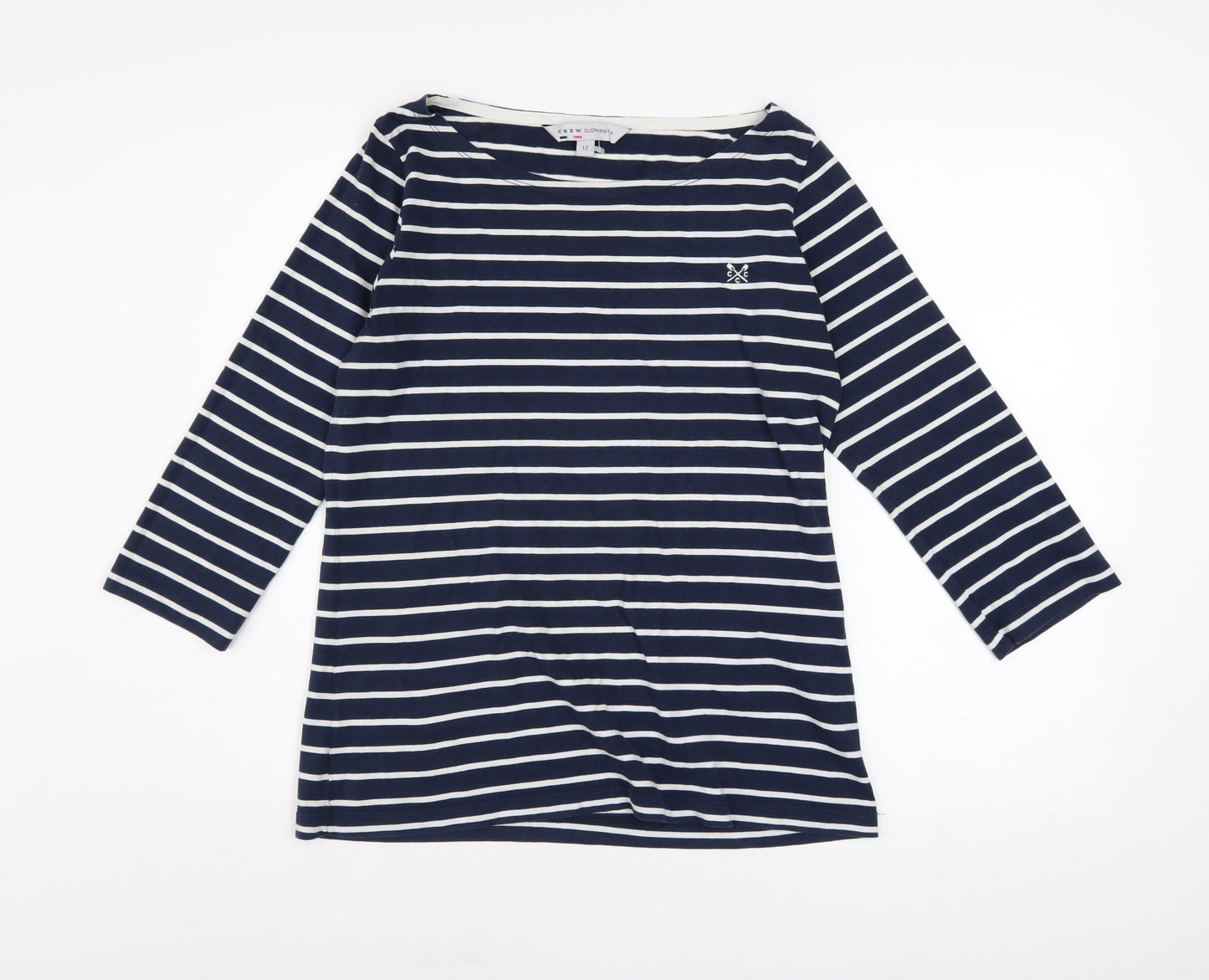 Crew Clothing Co. Women's Blue White Striped Boat Neck Cotton Top Size 12