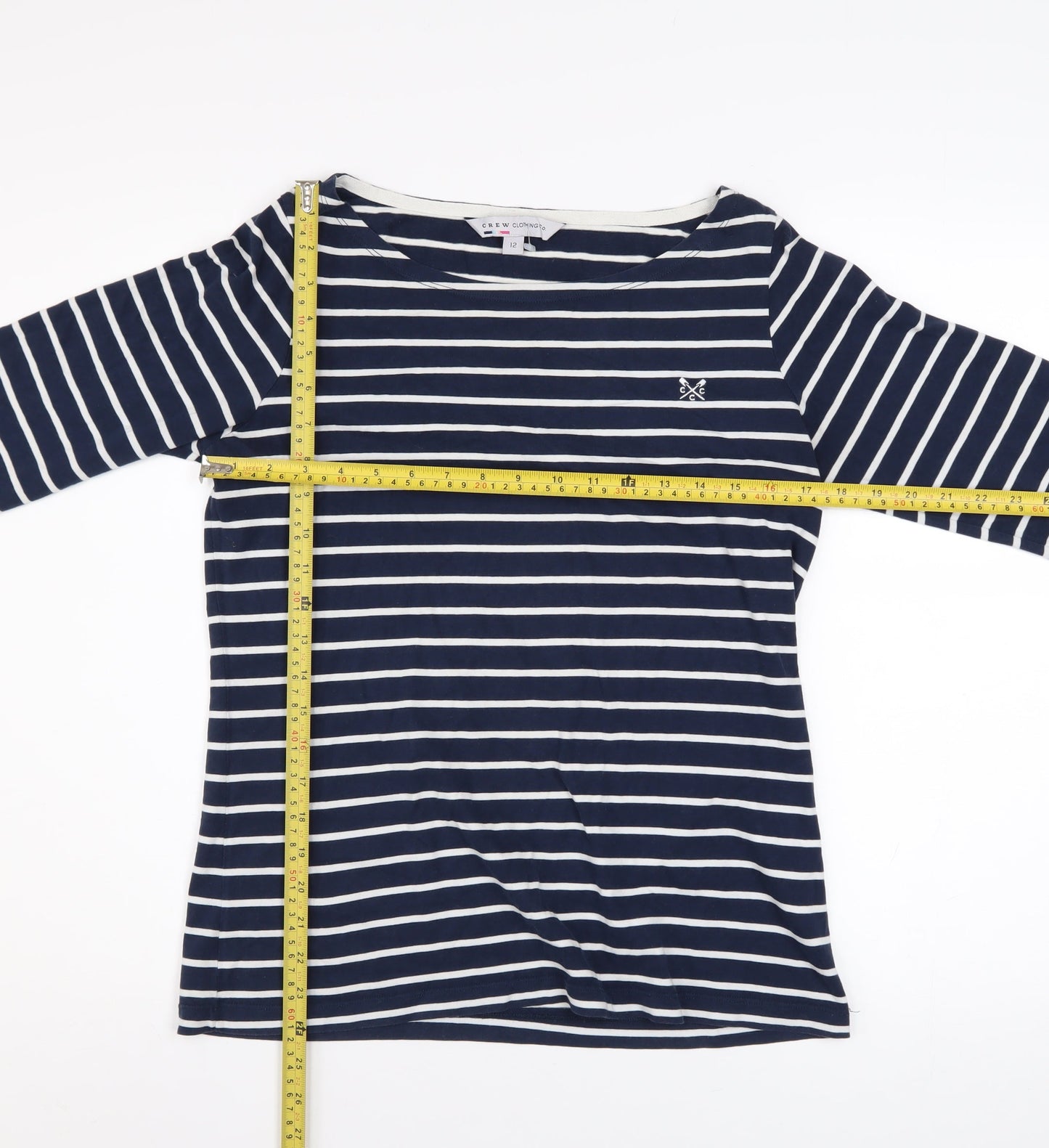 Crew Clothing Co. Women's Blue White Striped Boat Neck Cotton Top Size 12