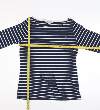 Crew Clothing Co. Women's Blue White Striped Boat Neck Cotton Top Size 12