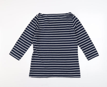 Crew Clothing Co. Women's Blue White Striped Boat Neck Cotton Top Size 12