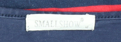 SMALLSHOW Women's Blue Striped Cotton T-Shirt Size M