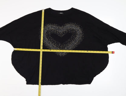 Quiz Women's Black Rhinestone Heart Long Sleeve Relaxed Top S/M