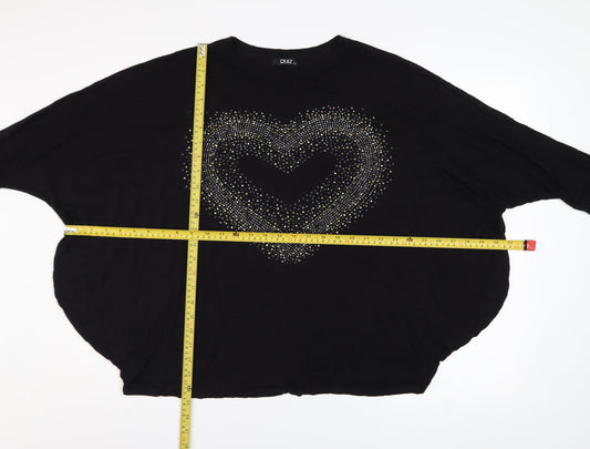 Quiz Women's Black Rhinestone Heart Long Sleeve Relaxed Top S/M