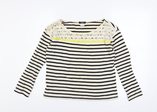 La Redoute Women’s Black & Ivory Striped Lace Long Sleeve T-Shirt UK 6/8