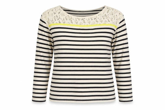 La Redoute Women’s Black & Ivory Striped Lace Long Sleeve T-Shirt UK 6/8