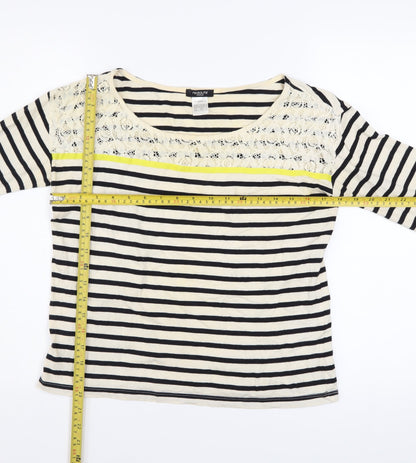 La Redoute Women’s Black & Ivory Striped Lace Long Sleeve T-Shirt UK 6/8