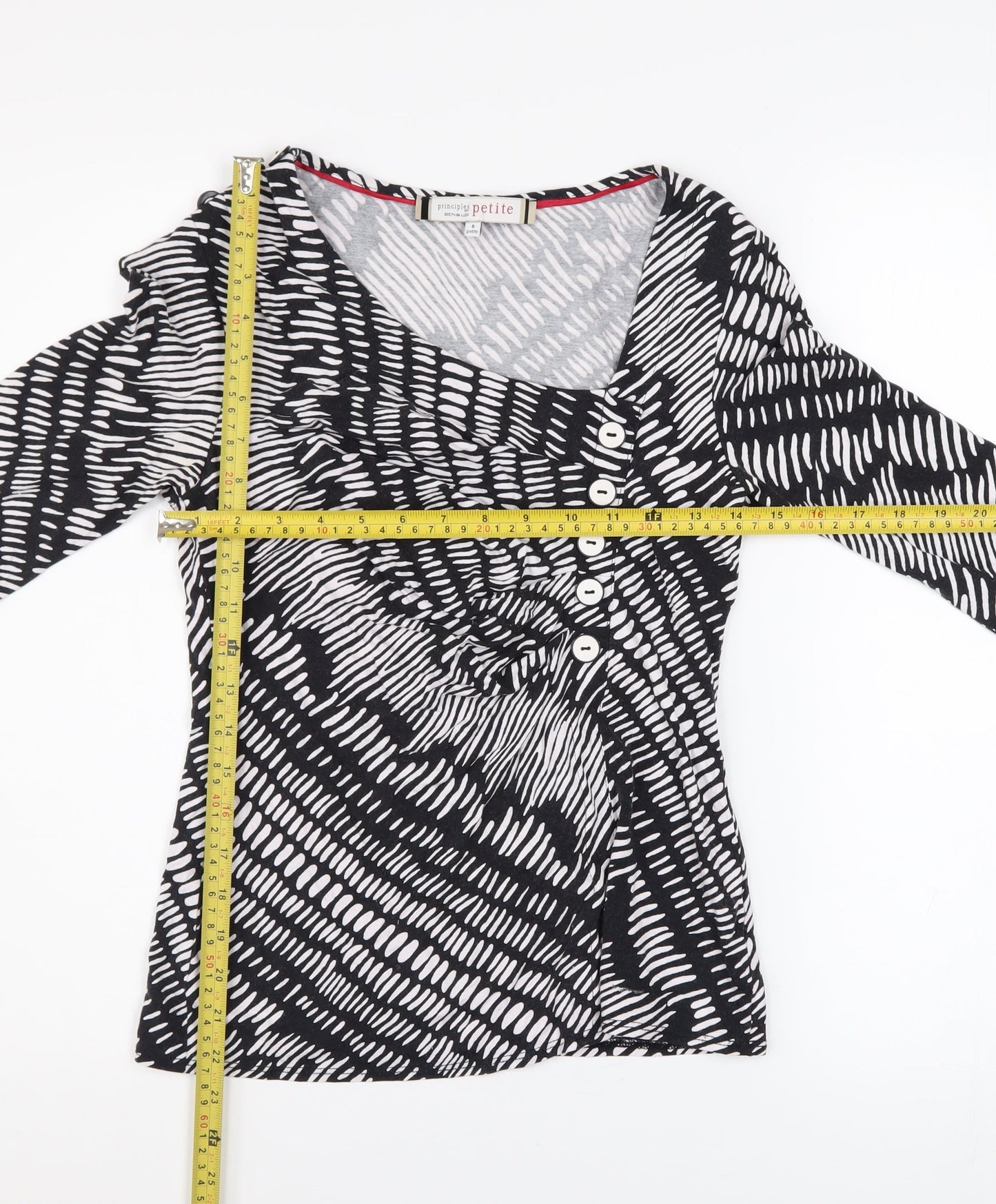 Principles by Ben de Lisi Petite Black Geometric Tunic Top Size 8