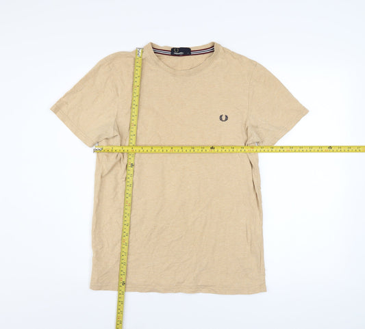 Fred Perry Men's Beige Crew Neck Cotton T-Shirt Size S