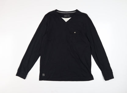 Dissident Men's Black Cotton Long Sleeve V-Neck Casual Shirt Size L