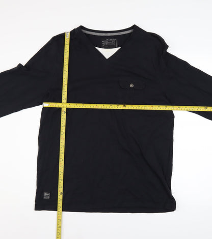 Dissident Men's Black Cotton Long Sleeve V-Neck Casual Shirt Size L