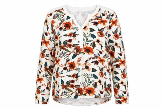 Damart Womens Floral Long Sleeve V-Neck Jersey Blouse Size 14