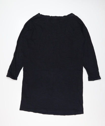 COS Women Black Cotton Shift Dress Size S 3/4 Sleeve Knee Length