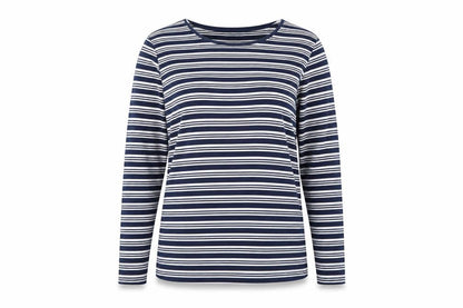 Plum Tree Womens Blue Striped Long Sleeve Cotton T-Shirt UK 14