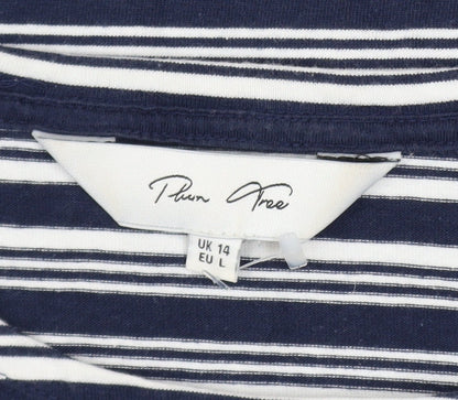 Plum Tree Womens Blue Striped Long Sleeve Cotton T-Shirt UK 14