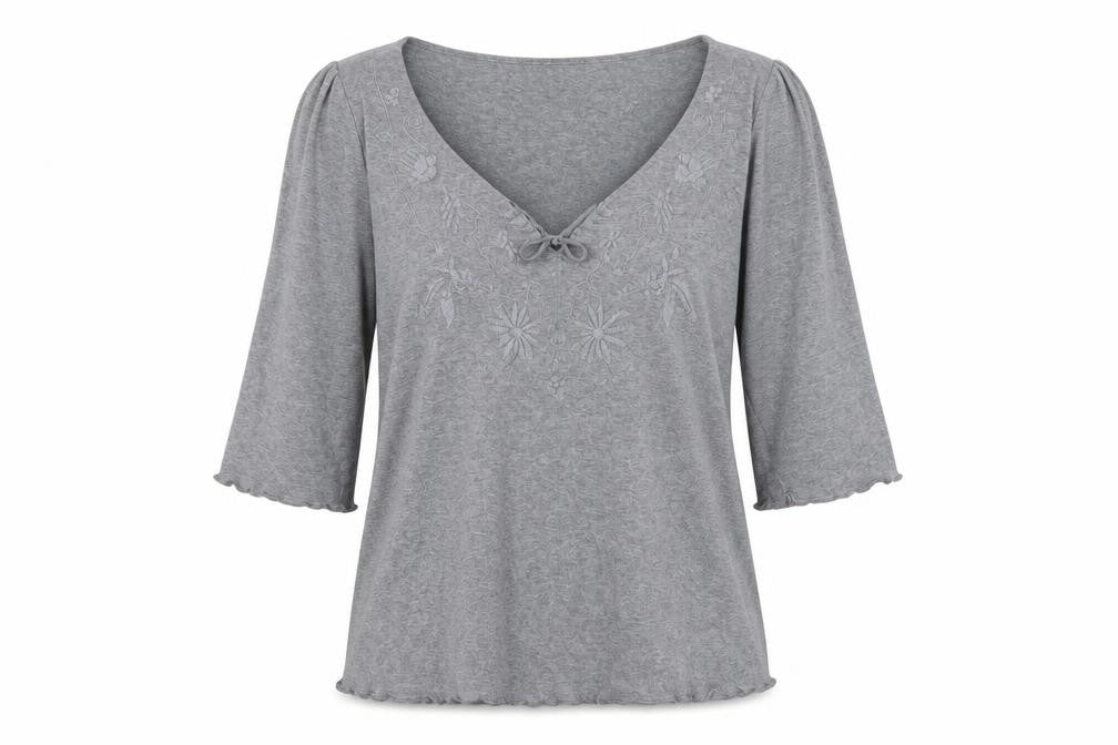 Marks and Spencer Per Una Grey Cotton V-Neck Blouse Size 16