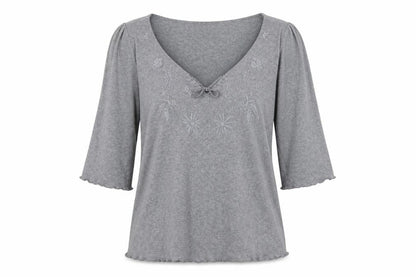 Marks and Spencer Per Una Grey Cotton V-Neck Blouse Size 16